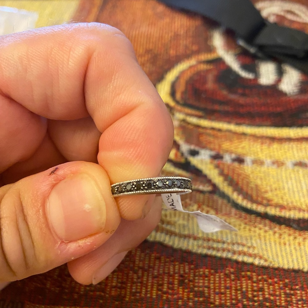 Silver Ring black diamonds sz 7